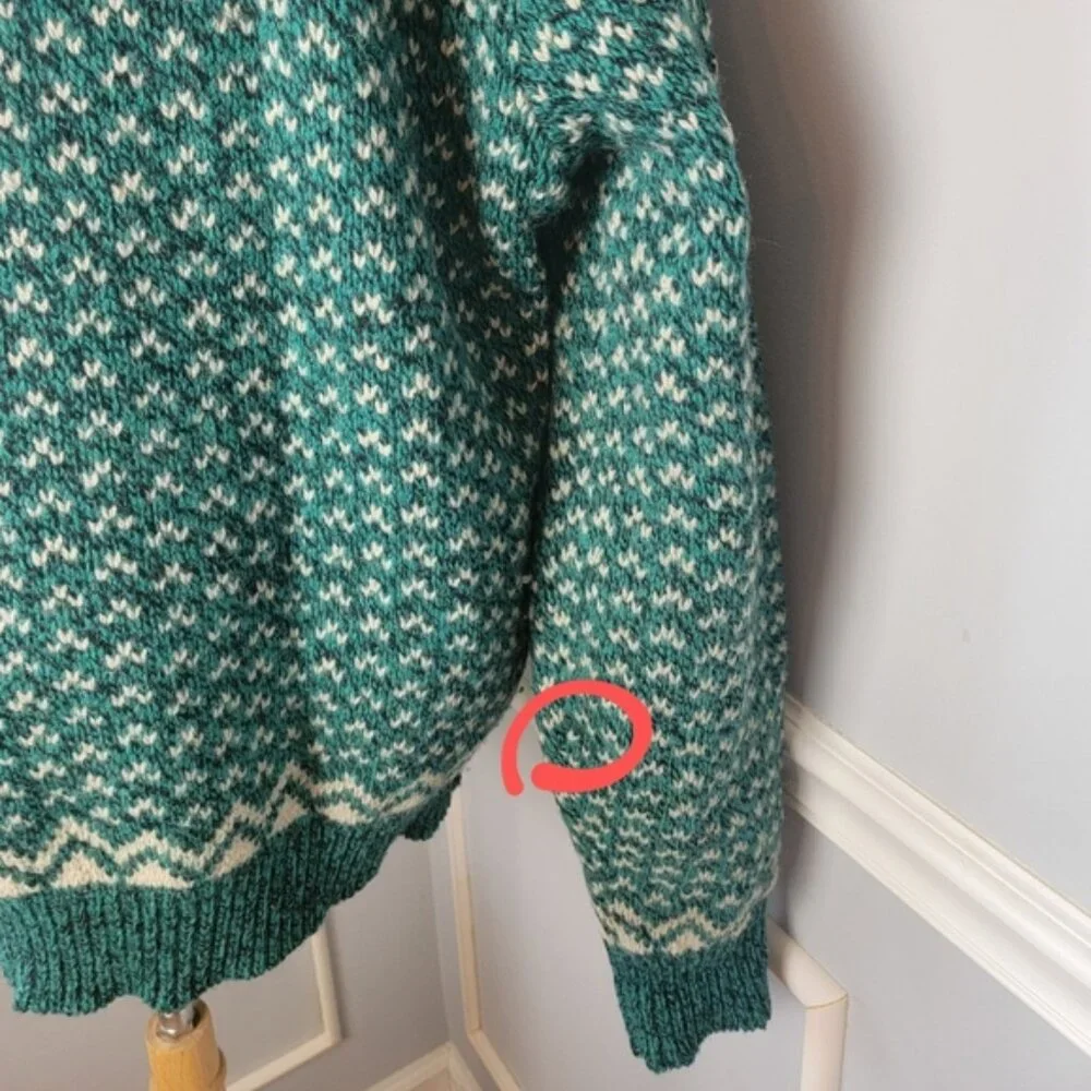 ENVIROMENTAL‎ CLOTHING CO. VTG Green White Wool Blend Boho Crewneck Sweater L